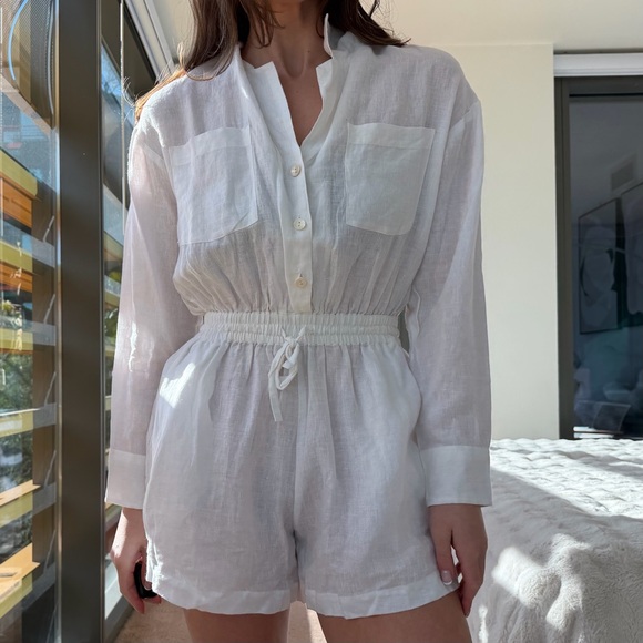 Vitamin A Pants - Vitamin A White Linen Swimsuit Romper